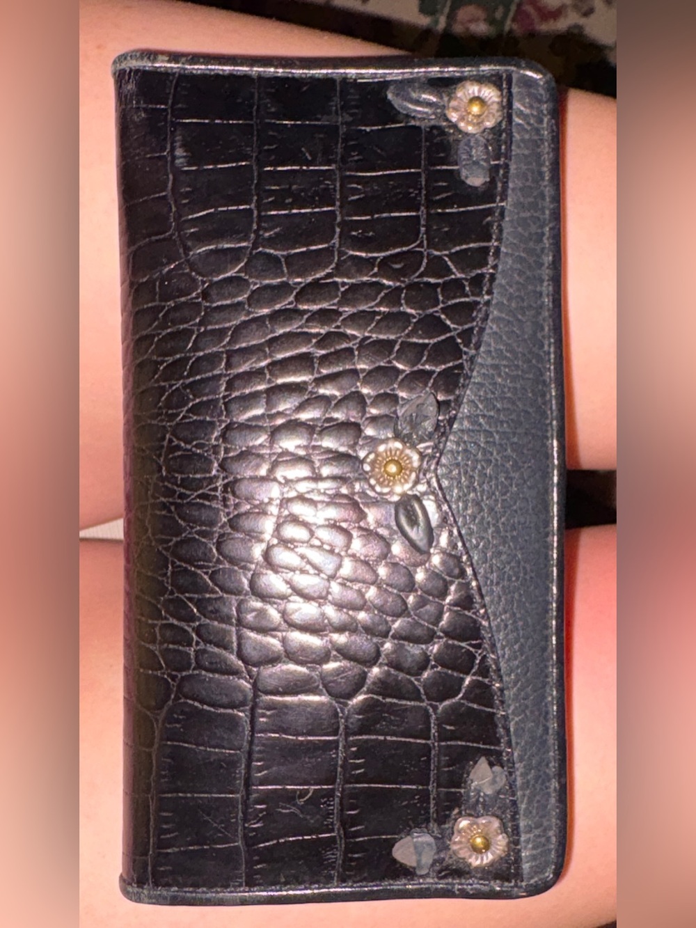 Brighton Black Croc-Embossed Floral Accent Phone Case